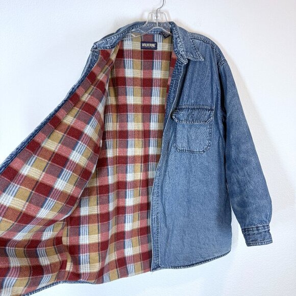 Wolverine Denim Shirt Jacket Mens XL Blue Flannel Blanket Flap Vintage Style - Picture 1 of 9